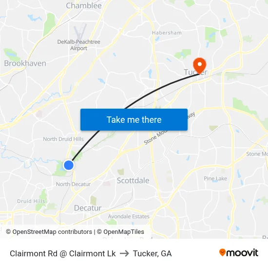 Clairmont Rd @ Clairmont Lk to Tucker, GA map