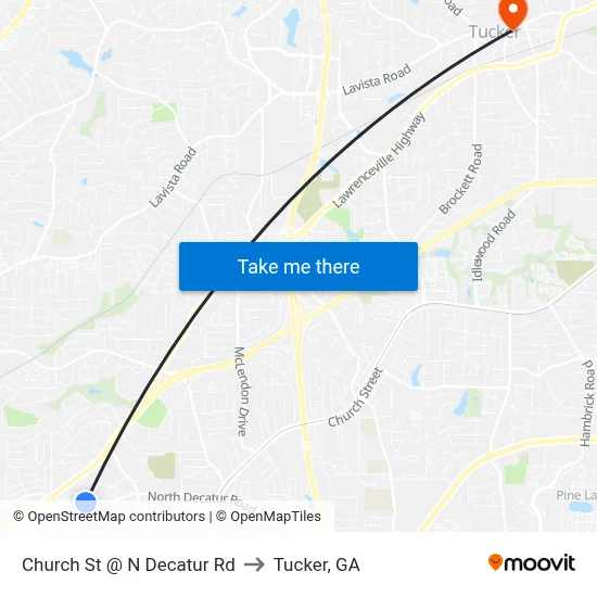 Church St @ N Decatur Rd to Tucker, GA map