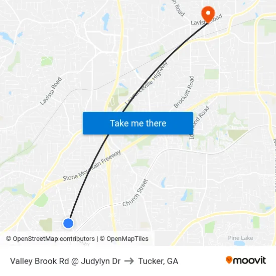 Valley Brook Rd @ Judylyn Dr to Tucker, GA map