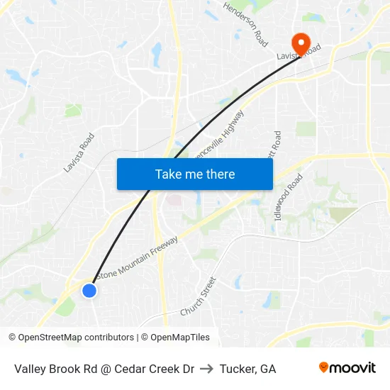 Valley Brook Rd @ Cedar Creek Dr to Tucker, GA map