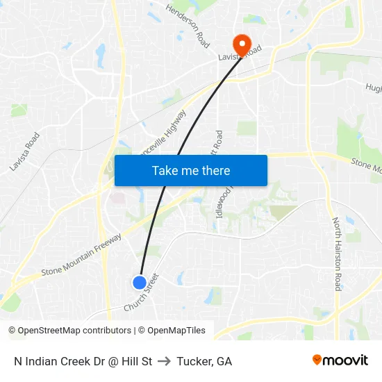 N Indian Creek Dr @ Hill St to Tucker, GA map