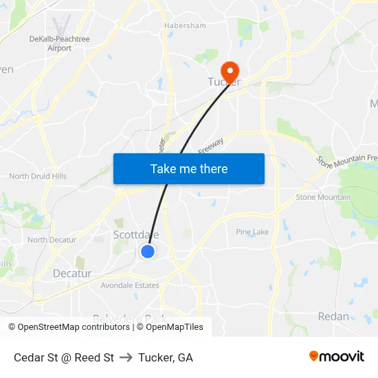 Cedar St @ Reed St to Tucker, GA map