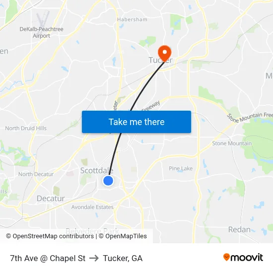 7th Ave @ Chapel St to Tucker, GA map