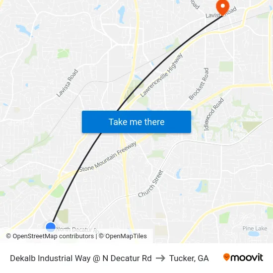 Dekalb Industrial Way @ N Decatur Rd to Tucker, GA map