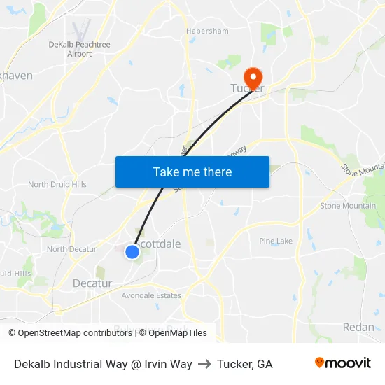 Dekalb Industrial Way @ Irvin Way to Tucker, GA map