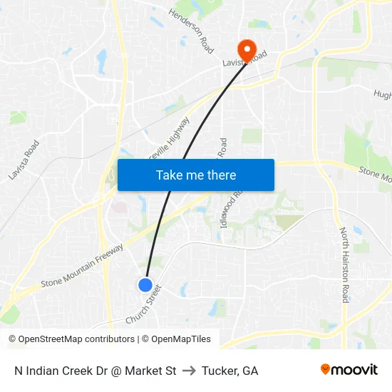 N Indian Creek Dr @ Market St to Tucker, GA map
