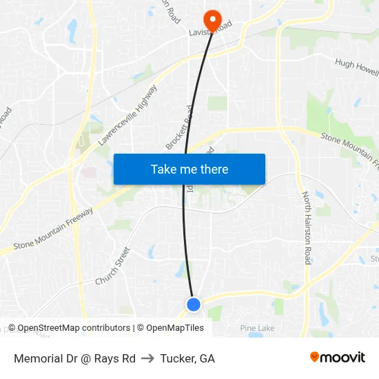 Memorial Dr @ Rays Rd to Tucker, GA map