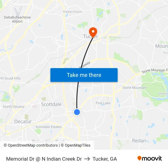 Memorial Dr @ N Indian Creek Dr to Tucker, GA map