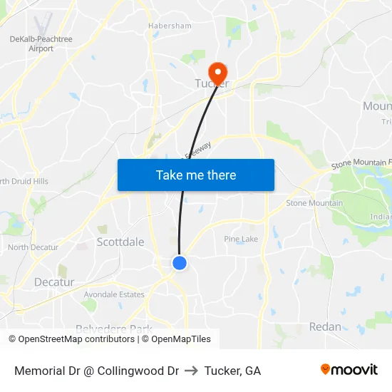 Memorial Dr @ Collingwood Dr to Tucker, GA map