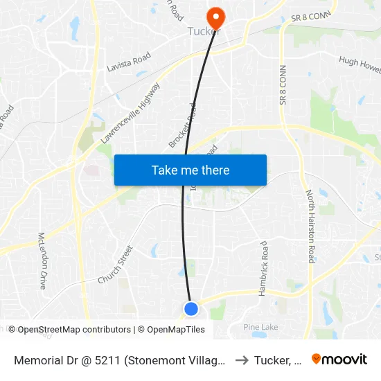 Memorial Dr @ 5211 (Stonemont Village Sc) to Tucker, GA map