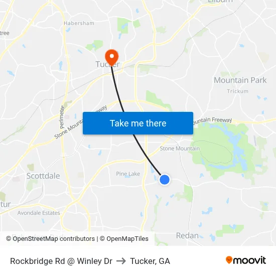Rockbridge Rd @ Winley Dr to Tucker, GA map
