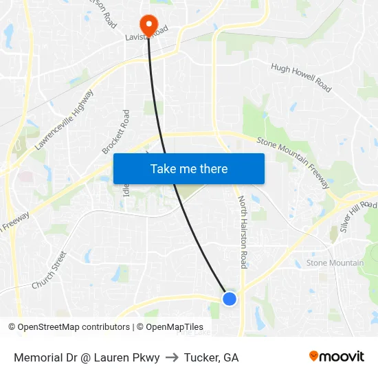 Memorial Dr @ Lauren Pkwy to Tucker, GA map