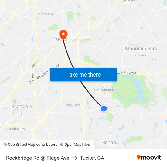 Rockbridge Rd @ Ridge Ave to Tucker, GA map