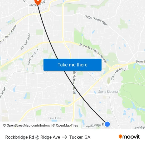 Rockbridge Rd @ Ridge Ave to Tucker, GA map