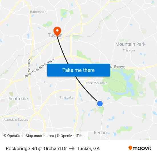 Rockbridge Rd @ Orchard Dr to Tucker, GA map