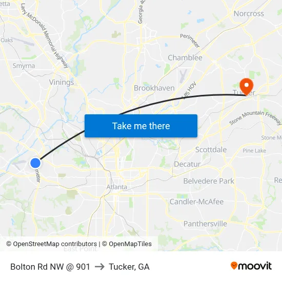 Bolton Rd NW @ 901 to Tucker, GA map