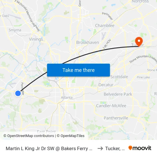 Martin L King Jr Dr SW @ Bakers Ferry Rd SW to Tucker, GA map