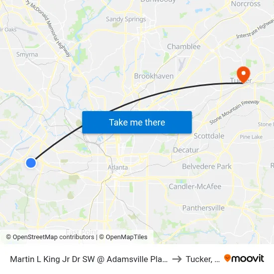 Martin L King Jr Dr SW @ Adamsville Place Pkwy to Tucker, GA map