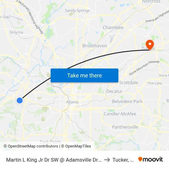 Martin L King Jr Dr SW @ Adamsville Dr SW to Tucker, GA map