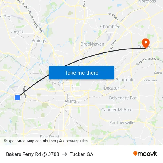 Bakers Ferry Rd @ 3783 to Tucker, GA map