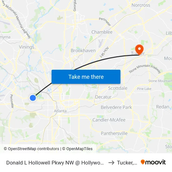 Donald L Hollowell Pkwy NW @ Hollywood Rd NW to Tucker, GA map
