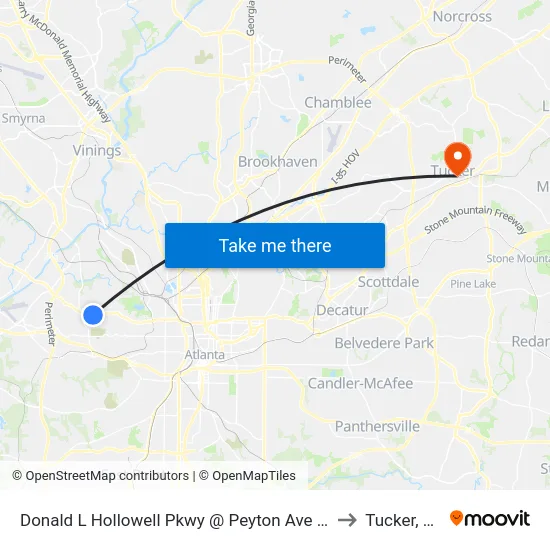 Donald L Hollowell Pkwy @ Peyton Ave NW to Tucker, GA map