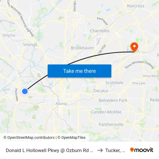 Donald L Hollowell Pkwy @ Ozburn Rd NW to Tucker, GA map
