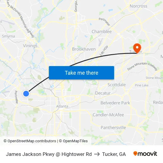 James Jackson Pkwy @ Hightower Rd to Tucker, GA map