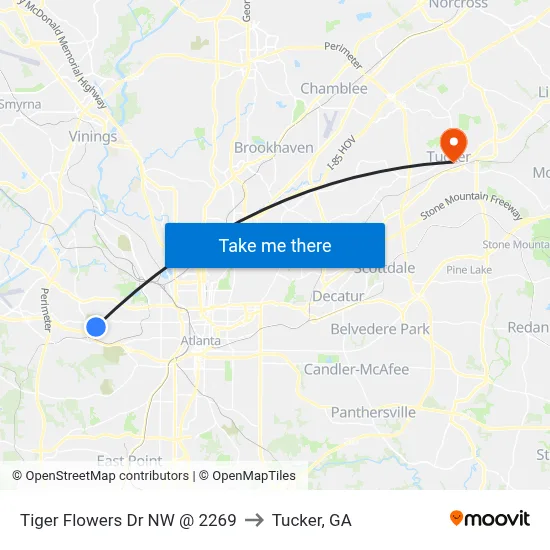 Tiger Flowers Dr NW @ 2269 to Tucker, GA map