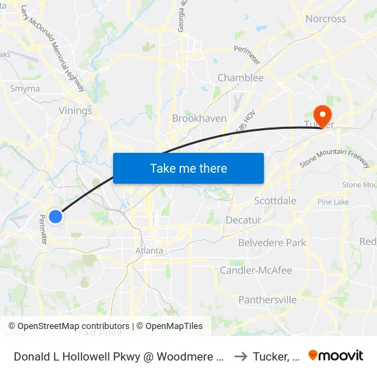Donald L Hollowell Pkwy @ Woodmere Dr NW to Tucker, GA map