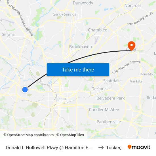 Donald L Hollowell Pkwy @ Hamilton E Holmes Dr to Tucker, GA map