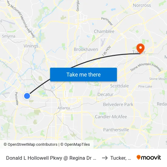 Donald L Hollowell Pkwy @ Regina Dr NW to Tucker, GA map