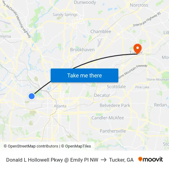 Donald L Hollowell Pkwy @ Emily Pl NW to Tucker, GA map