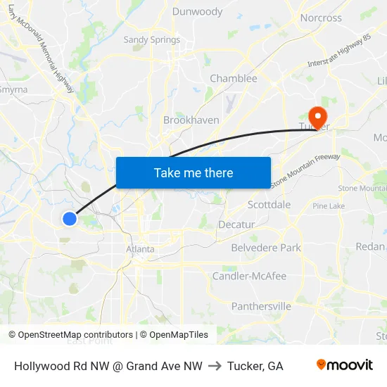 Hollywood Rd NW @ Grand Ave NW to Tucker, GA map