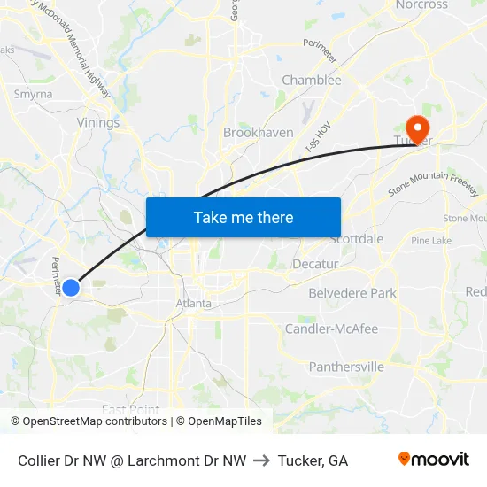 Collier Dr NW @ Larchmont Dr NW to Tucker, GA map