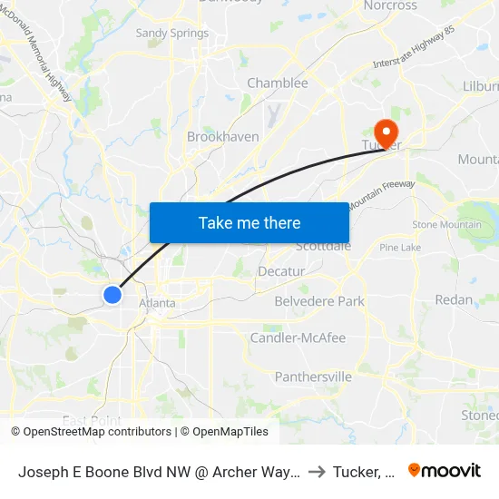 Joseph E Boone Blvd NW @ Archer Way NW to Tucker, GA map