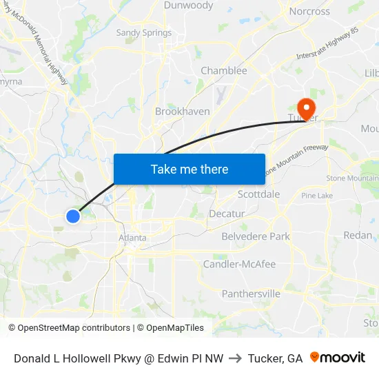 Donald L Hollowell Pkwy @ Edwin Pl NW to Tucker, GA map