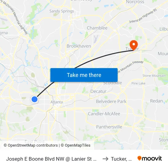 Joseph E Boone Blvd NW @ Lanier St NW to Tucker, GA map