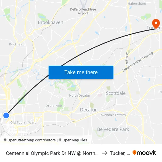 Centennial Olympic Park Dr NW @ North Ave NW to Tucker, GA map