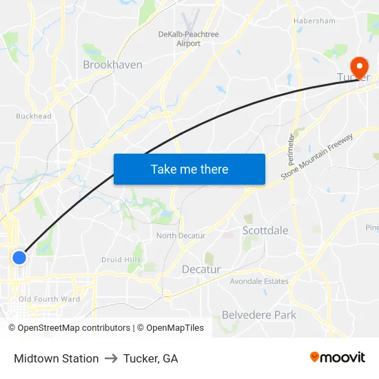 Midtown Station to Tucker, GA map