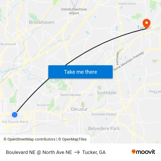 Boulevard NE @ North Ave NE to Tucker, GA map