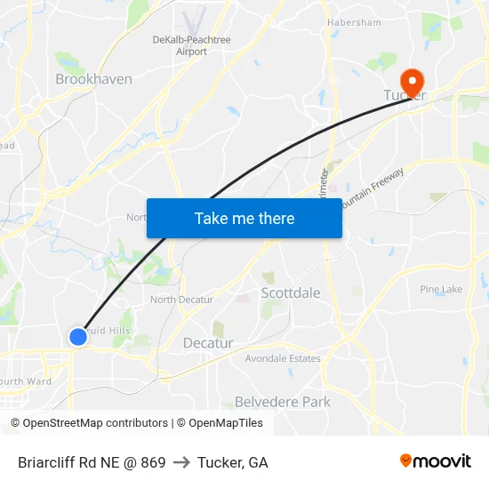 Briarcliff Rd NE @ 869 to Tucker, GA map