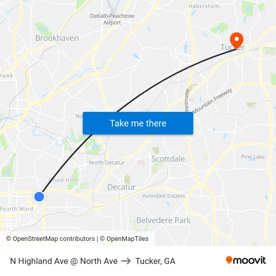 N Highland Ave @ North Ave to Tucker, GA map