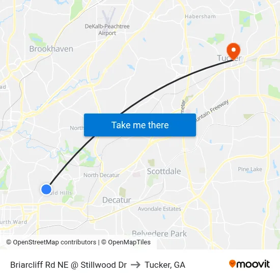 Briarcliff Rd NE @ Stillwood Dr to Tucker, GA map
