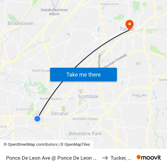 Ponce De Leon Ave @ Ponce De Leon Mnr to Tucker, GA map