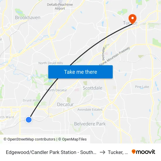 Edgewood/Candler Park Station - South Loop to Tucker, GA map
