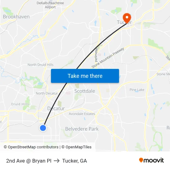 2nd Ave @ Bryan Pl to Tucker, GA map