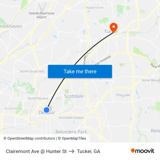 Clairemont Ave @ Hunter St to Tucker, GA map