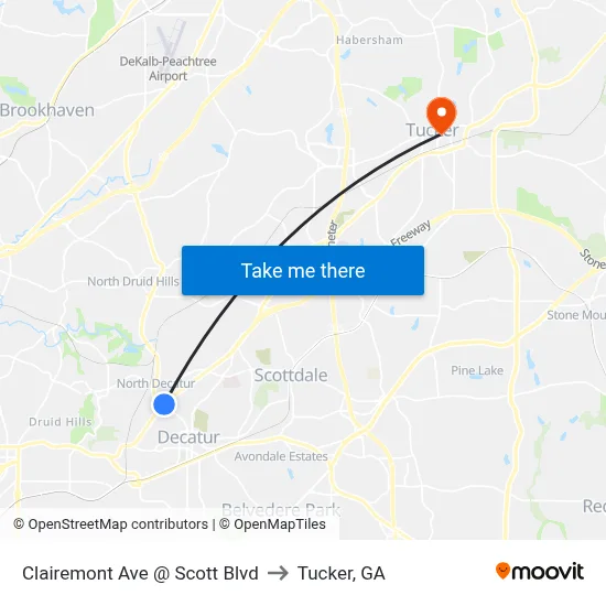 Clairemont Ave @ Scott Blvd to Tucker, GA map