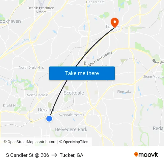S Candler St @ 206 to Tucker, GA map